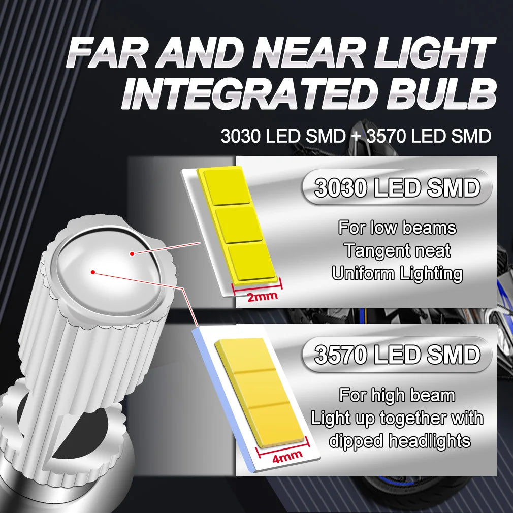 H4 LED Headlight Motorcycle 60W 4000LM Light Blubs BA20D H6 P15D LED Light 3570 CSP Fog He