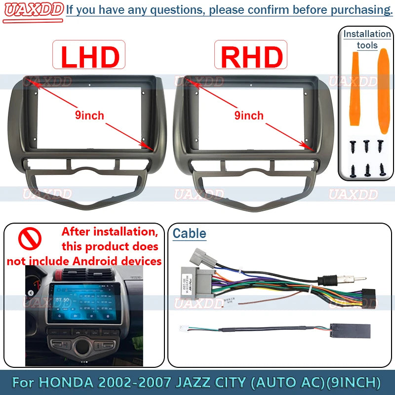2 Din Frame Cable Harness for 2006 Honda Jazz Fit City 9 Inch Car CD Android MP5 Radio Vid