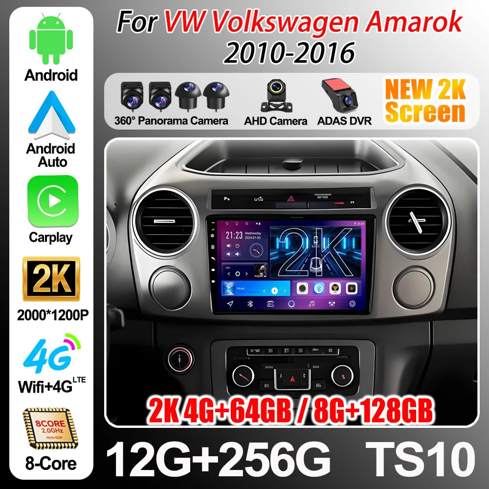 Car Radio Android 16 Carplay Auto For VW Volkswagen Amarok 2010 2011 2012-2016 2K QLED Vid | AUTOKITSHOP