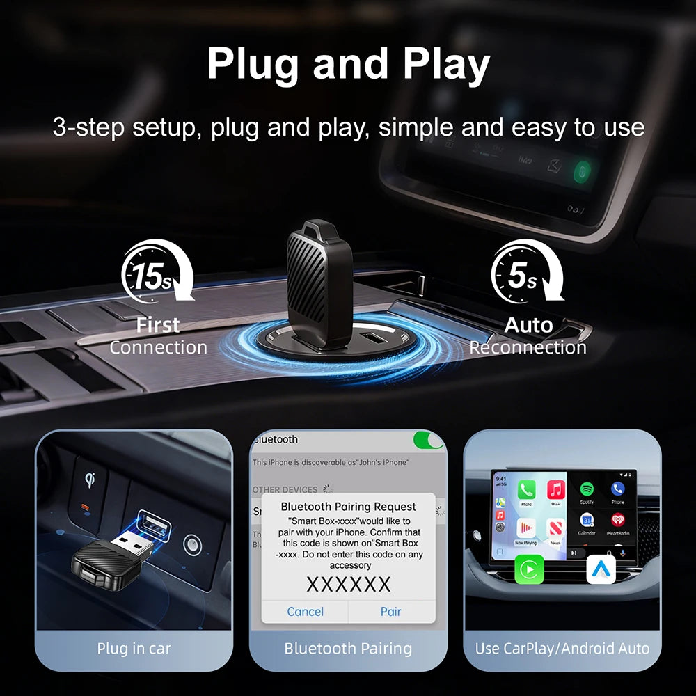 2 in 1 AI Box Mini Adapter Wired to Wireless Carplay&Android Auto Compatible with 99% of C | AUTOKITSHOP