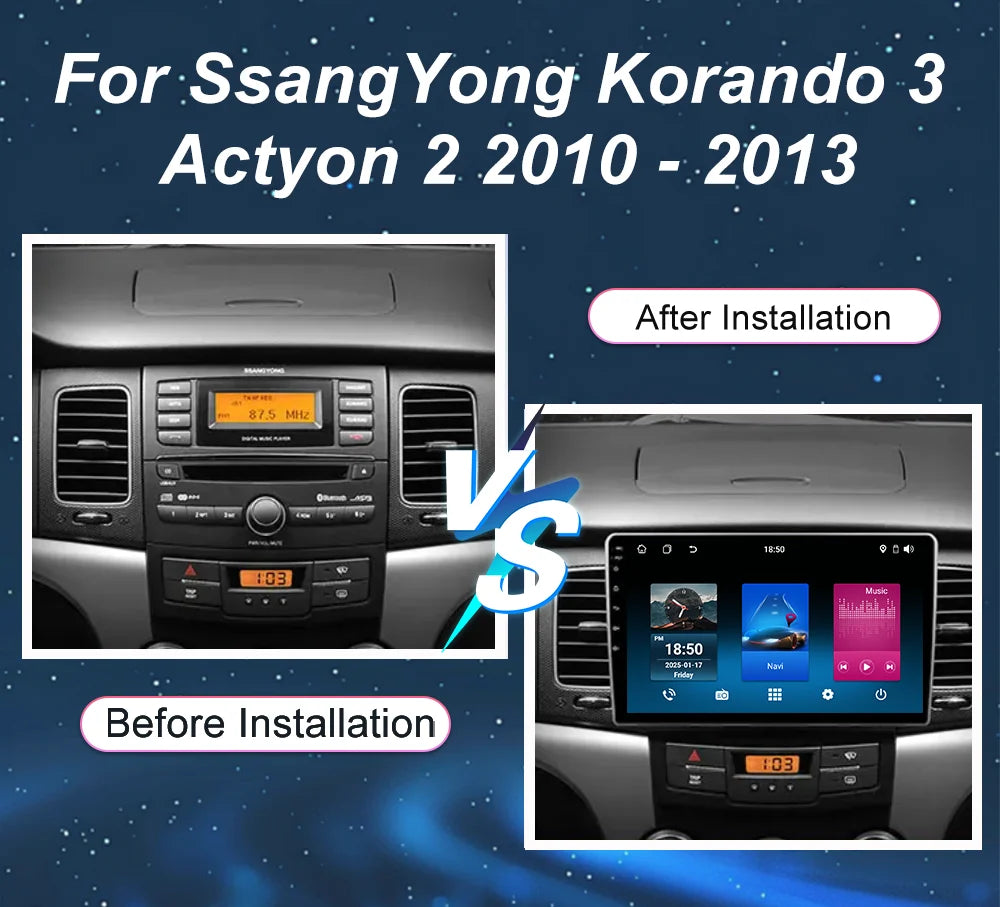 Android 14 Car Radio Stereo For SsangYong Korando 3 Actyon 2 2010 - 2013 Auto Player Multi