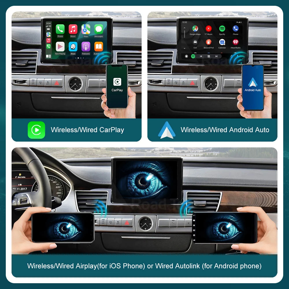 RoadTop Linux Wireless CarPlay Android Auto Interface for Audi A8 2012-2018 3G MMI with Mi