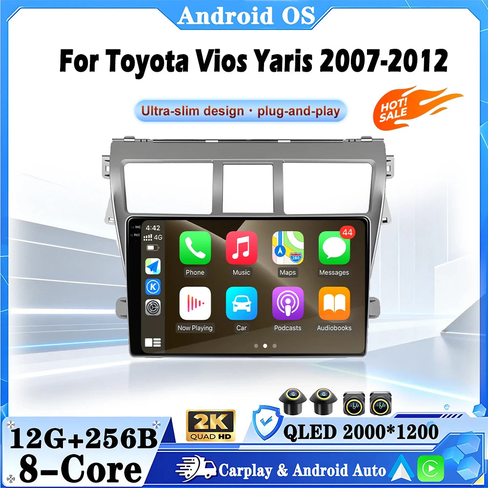Wireless CarPlay Car Radio Multimedia Video Player Navigation GPS Android Auto For Toyota