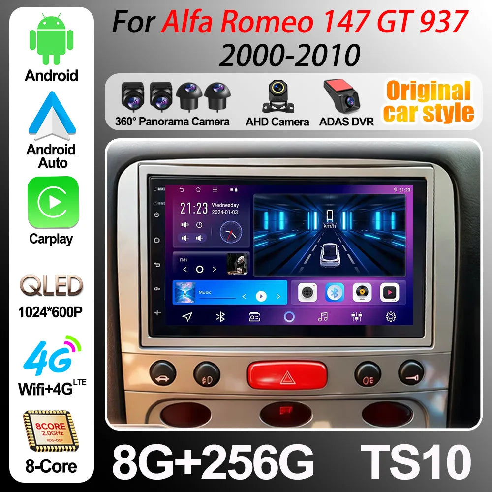 7" Car Radio For Alfa Romeo 147 Gt 937 2000-2010 Android 16 Multimedia Video Player Gps na | AUTOKITSHOP