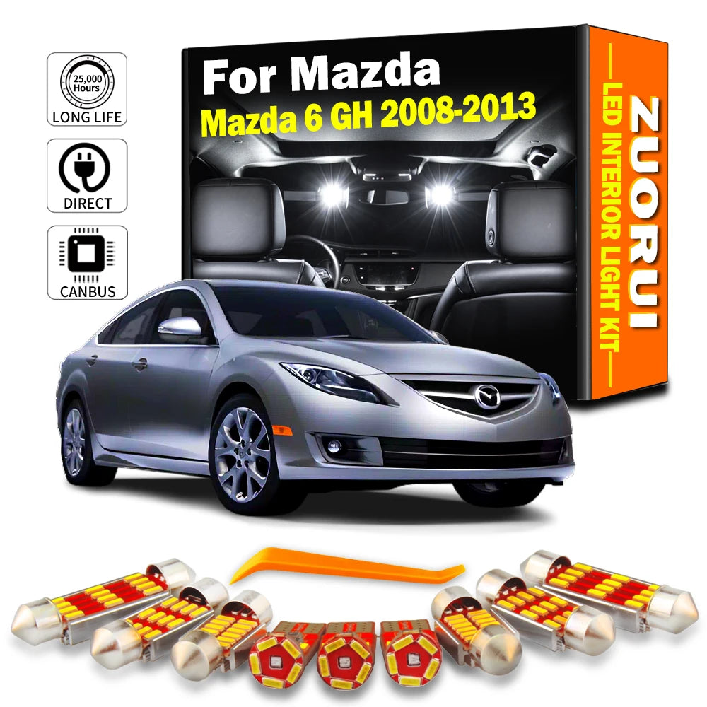 13-Piece LED Interior Light Kit for Mazda 6 Mazda6 MK2 GH - Canbus Error-Free Bulbs | AUTOKITSHOP