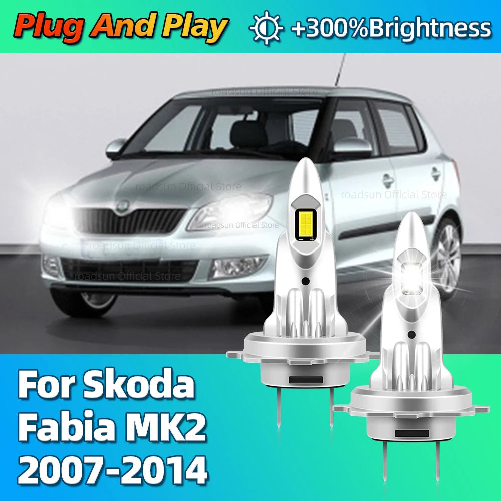 6000K Super Bright 2Pcs 30000Lm H7 LED Lamps Wireless Car Headlight For Skoda Fabia MK2 20