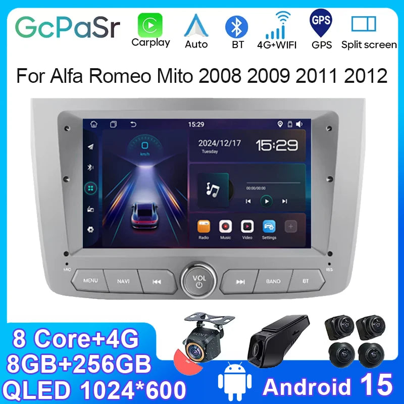 Android 15 WIFI 5G Car Radio For Alfa Romeo Mito 2008 2009 2011 2012 Auto Multimedia Carpl