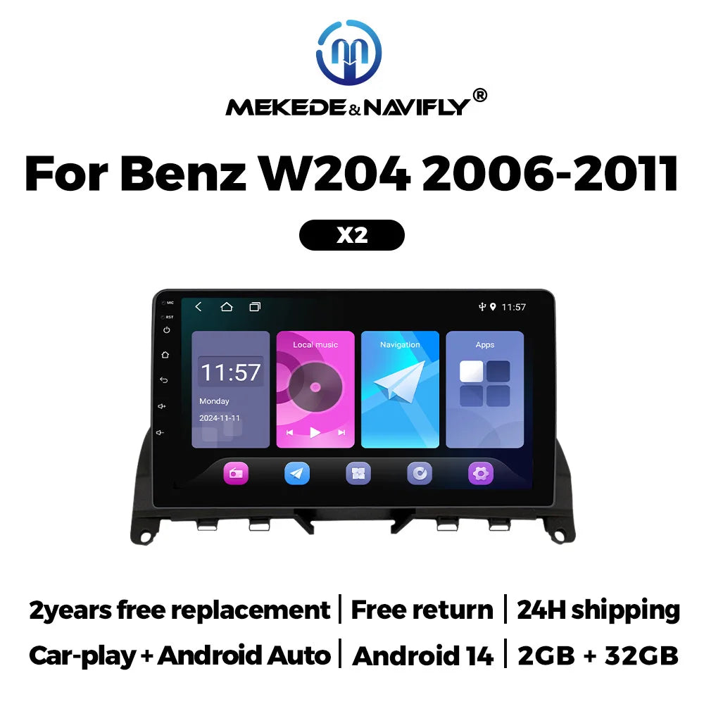 Android 14 OS IPS Car Radio For Mercedes Benz C Class W204 S204 2006 - 2011 Carplay Auto M