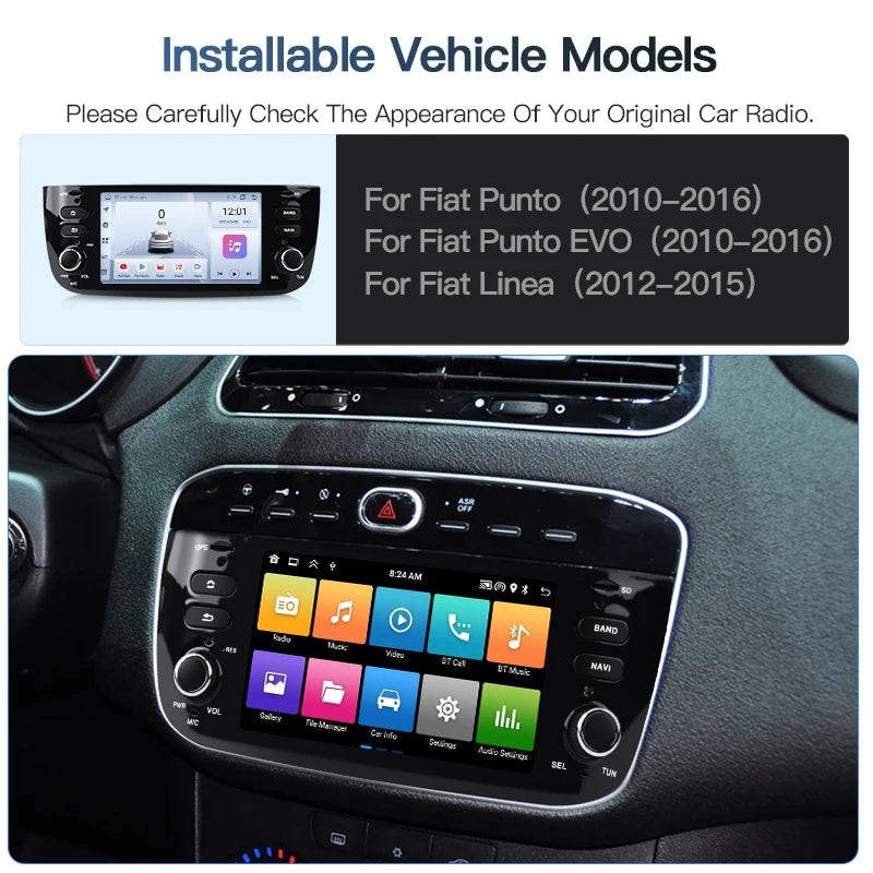 SZLELV Carplay Andorid Auto Car Radio Multimedia Player For Fiat Punto EVO Linea 2010-2016