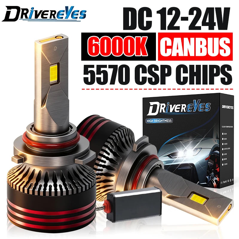 M8 Pro H4 H7 LED Headlight Canbus H11 9005 HB3 9006 HB4 9012 HIR2 H8 H9 12PCS 9054 CSP Tur
