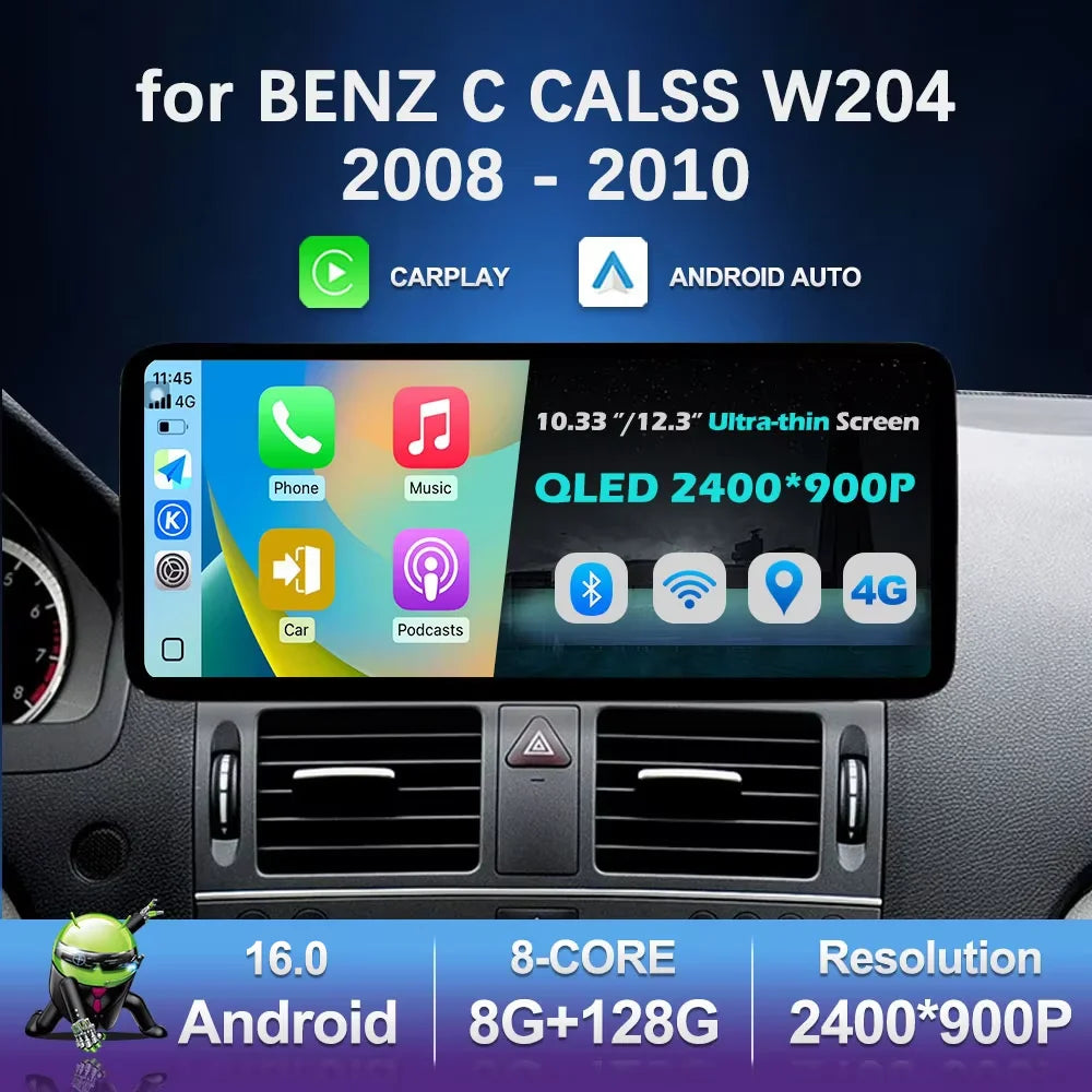 for BENZ C CALSS W204 2008 - 2010 Car Multimedia Video Player Carplay Android System 2.5 D