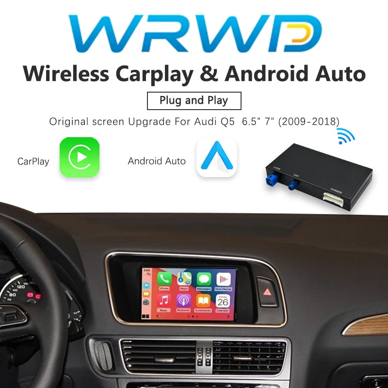 WRWD NEW Wireless CarPlay Android Auto Interface For Audi 2009-2018 Q5 6.5-7 Inch Screen O