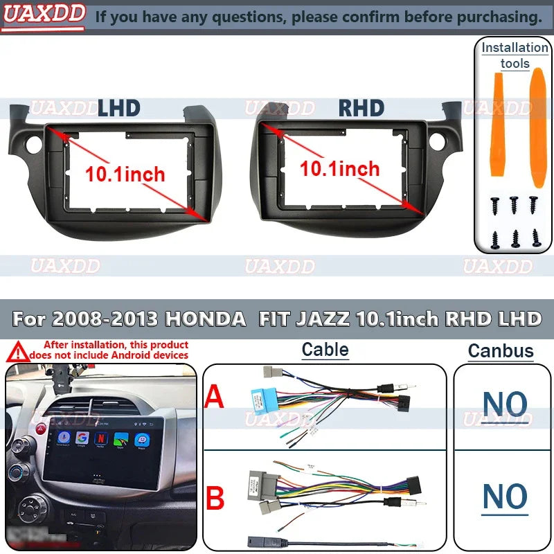For 2008-2013 HONDA FIT JAZZ 10inch 2 Din Car Stereo Radio Android Frame Panel Fascia Cabl