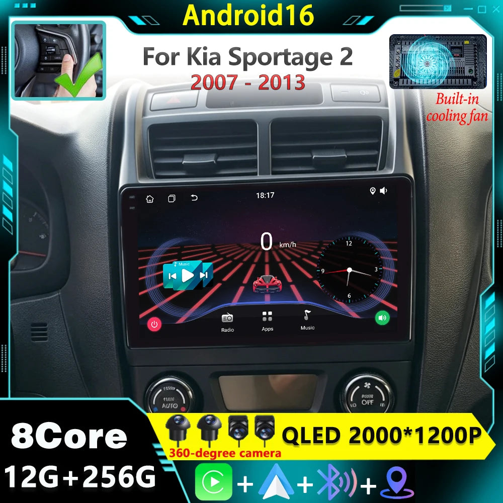 Car Radio For Kia Sportage 2 2007 2008 2009 20010-2013 Android 16 Navigation GPS Multimedi