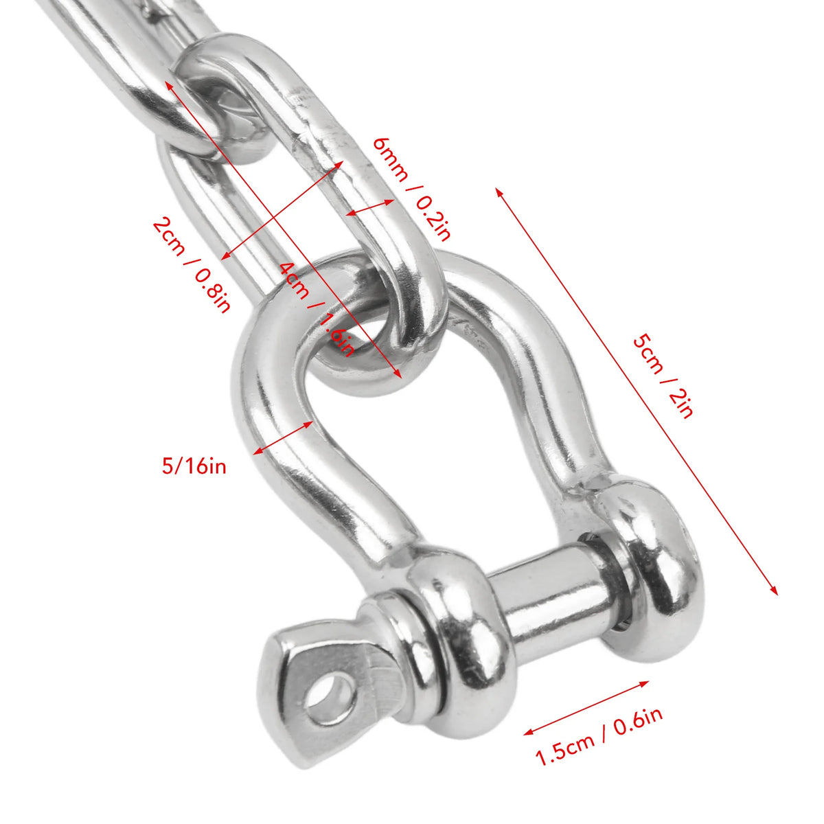 6.6ft Anchor Lead Chain Marine 316 Stainless Steel Central Ring Anchor Chain with Double 5/16in  - Automotive LED Light