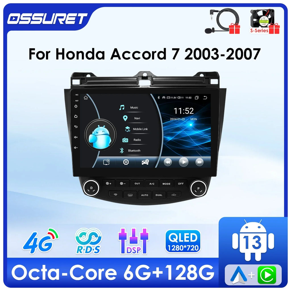 6G 128G Android 13 Autoradio For Honda ACCORD 7 2003-2007 multimedia Video player GPS navi