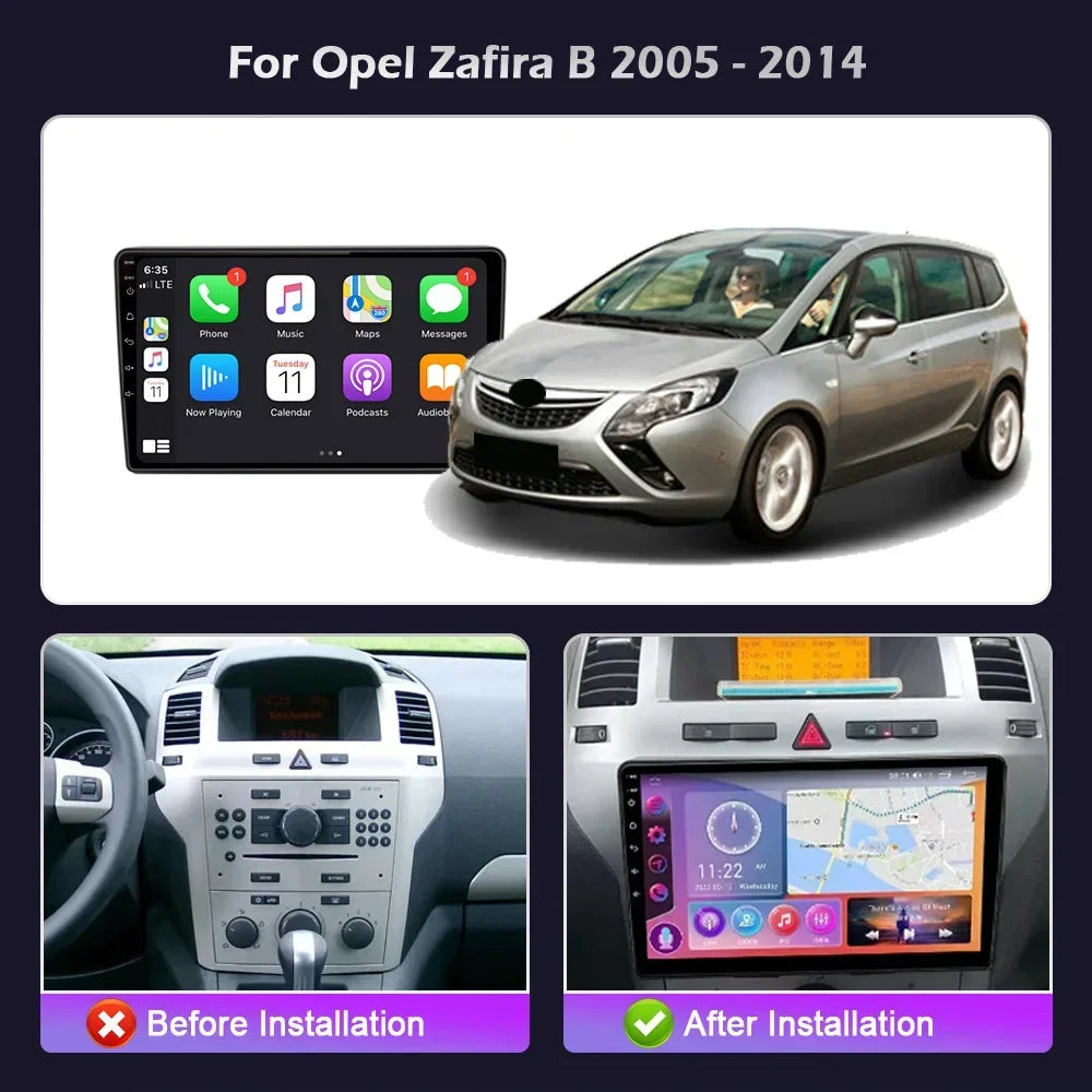 For Opel Zafira B 2005-2014 Android 14 Car Radio Multimedia 4G GPS Android Wireless Blueto