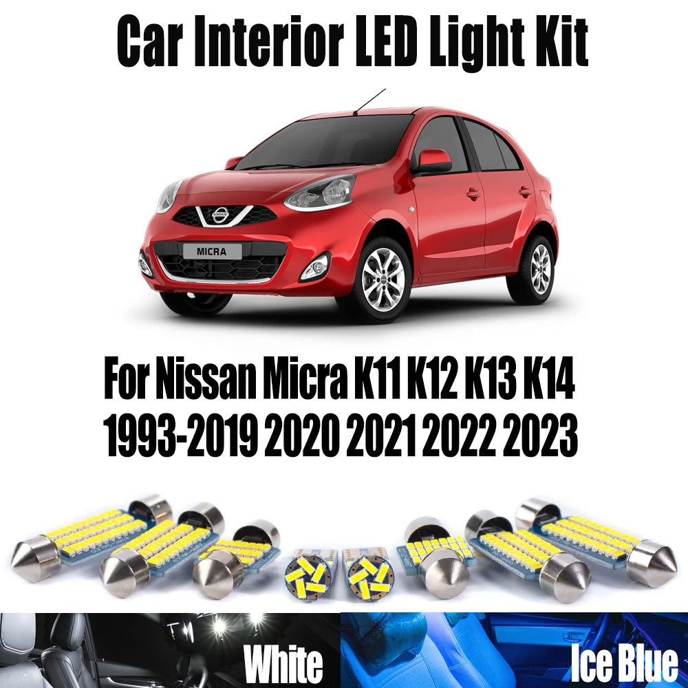 LED Interior Light Kit for Nissan Micra K11 K12 K13 K14 1993- 2022 - Canbus Dome Map Door Trunk Bulbs | AUTOKITSHOP