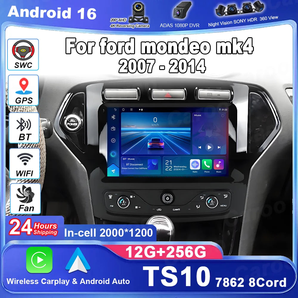 Android 16 Carplay For ford mondeo mk4 2007-2014 Car Radio Multimedia Player Navigation GP