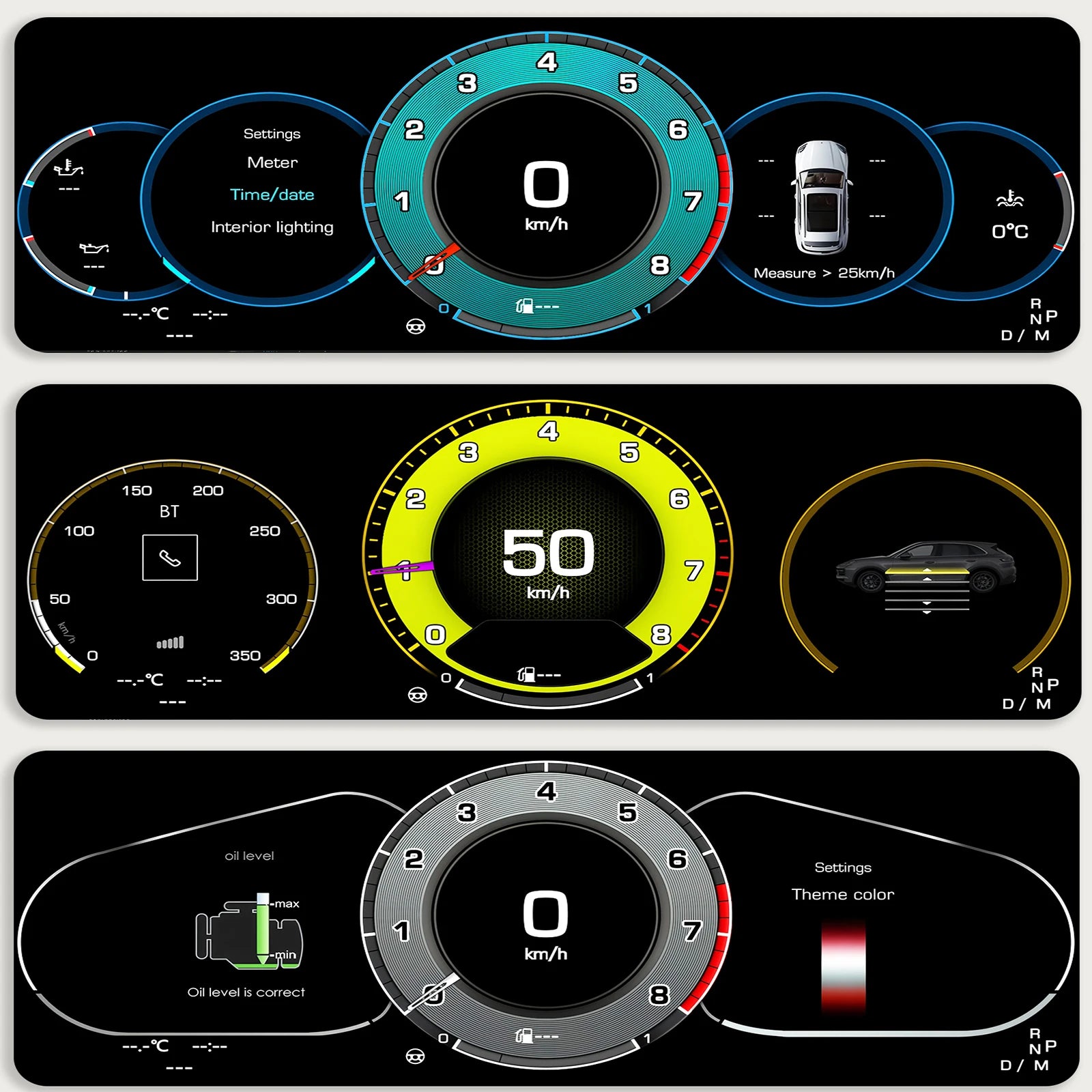 12.3" Car LCD Dashboard Instrument Cluster Gauge Set for Porsche Cayenne 2011-2017 - Digital Speedometer Display