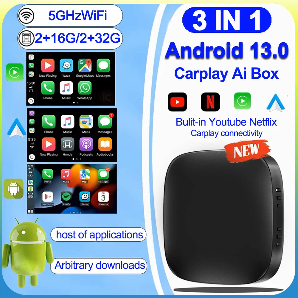 Android 13 Carplay AI Box For Netflix Youtube VW Toyota Mazda Hyundai Haval GMC Ford Wirel