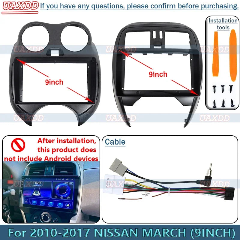 For Nissan 2015 Mirch 9inch Radio Android Stereo Frame Panel Fascia Dashboard Audio Multim