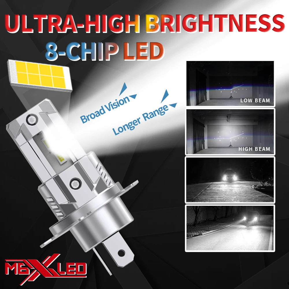 2x H4 HB2 9003 Led Headlight Canbus No Error Car Bulb High Power White Fog Light Diode Lam