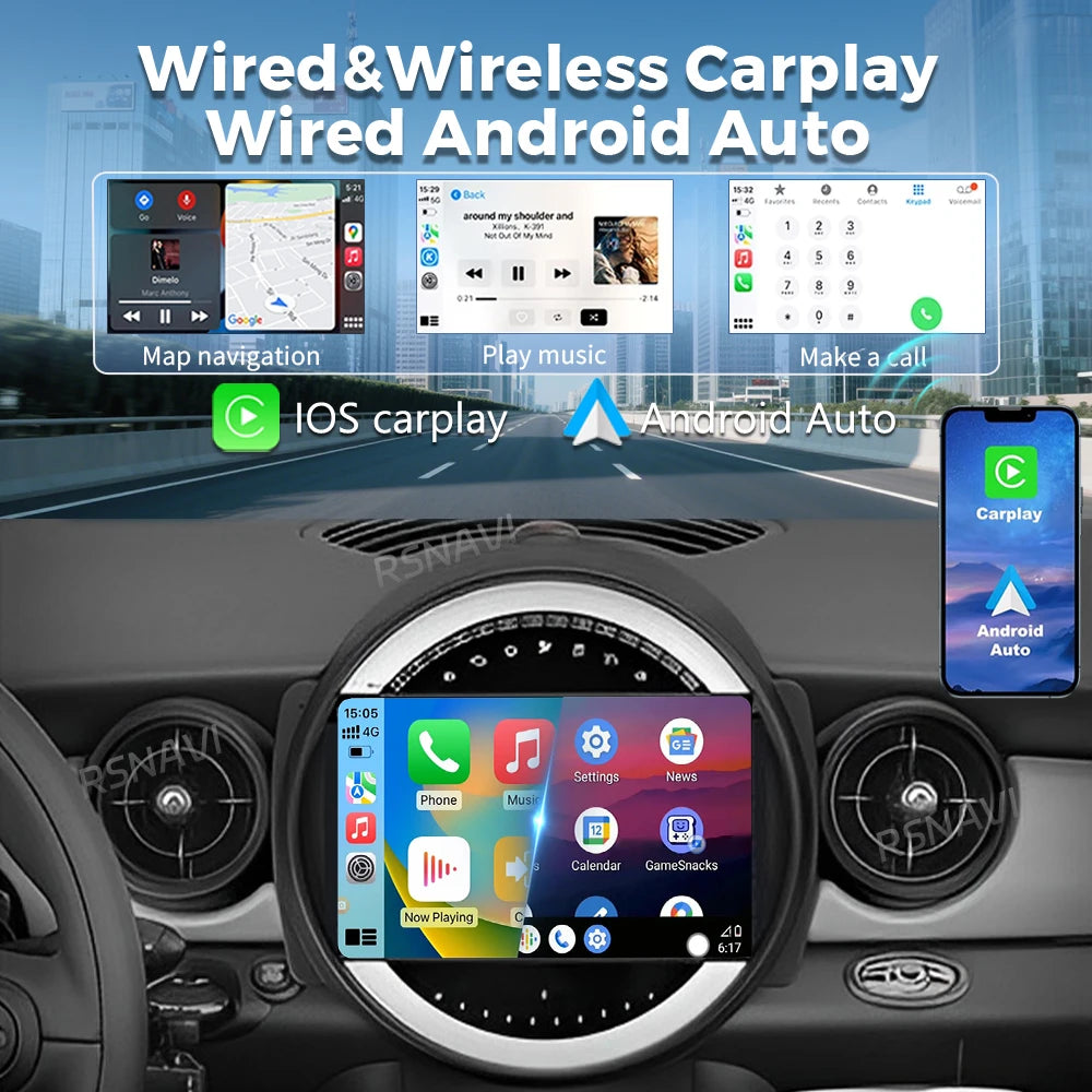 Android 16 Wireless Carplay Auto Car Radio For BMW Mini Cooper R56 R60 R51 2006-2014 Multi
