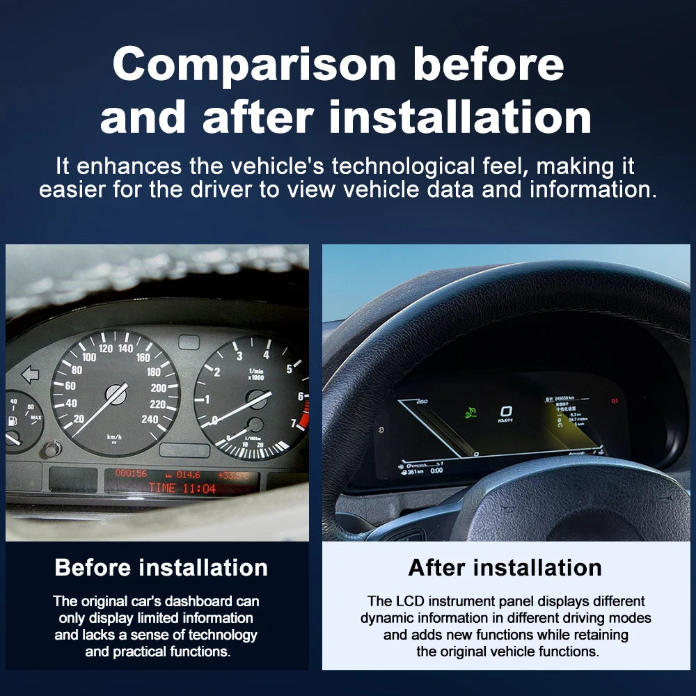 10.25" LCD Digital Instrument Cluster for BMW 5 Series X5 E39 E53 E83 1999-2006 - Virtual Odometer Speedometer Dashboard
