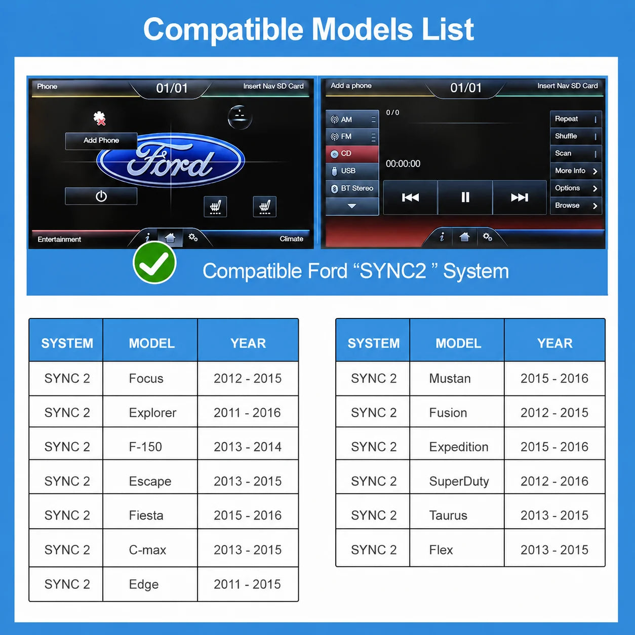Wireless Carplay Android Auto for Ford Sync2 System Explorer Focus Fiesta C-max Edge F-150