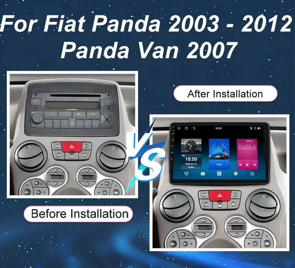 Carplay 4G 2 Din Android 13 Radio samochodowe do Fiat Panda 2003 - 2012 Panda Van 2007 Mul