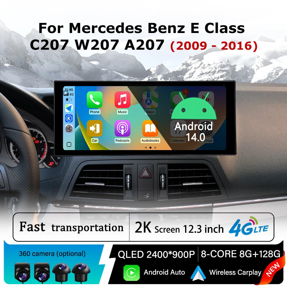 for Merredes Benz E Class C207 W207 A207 2009-2016 Carplay Android 14 Car Stereo Radio Mul
