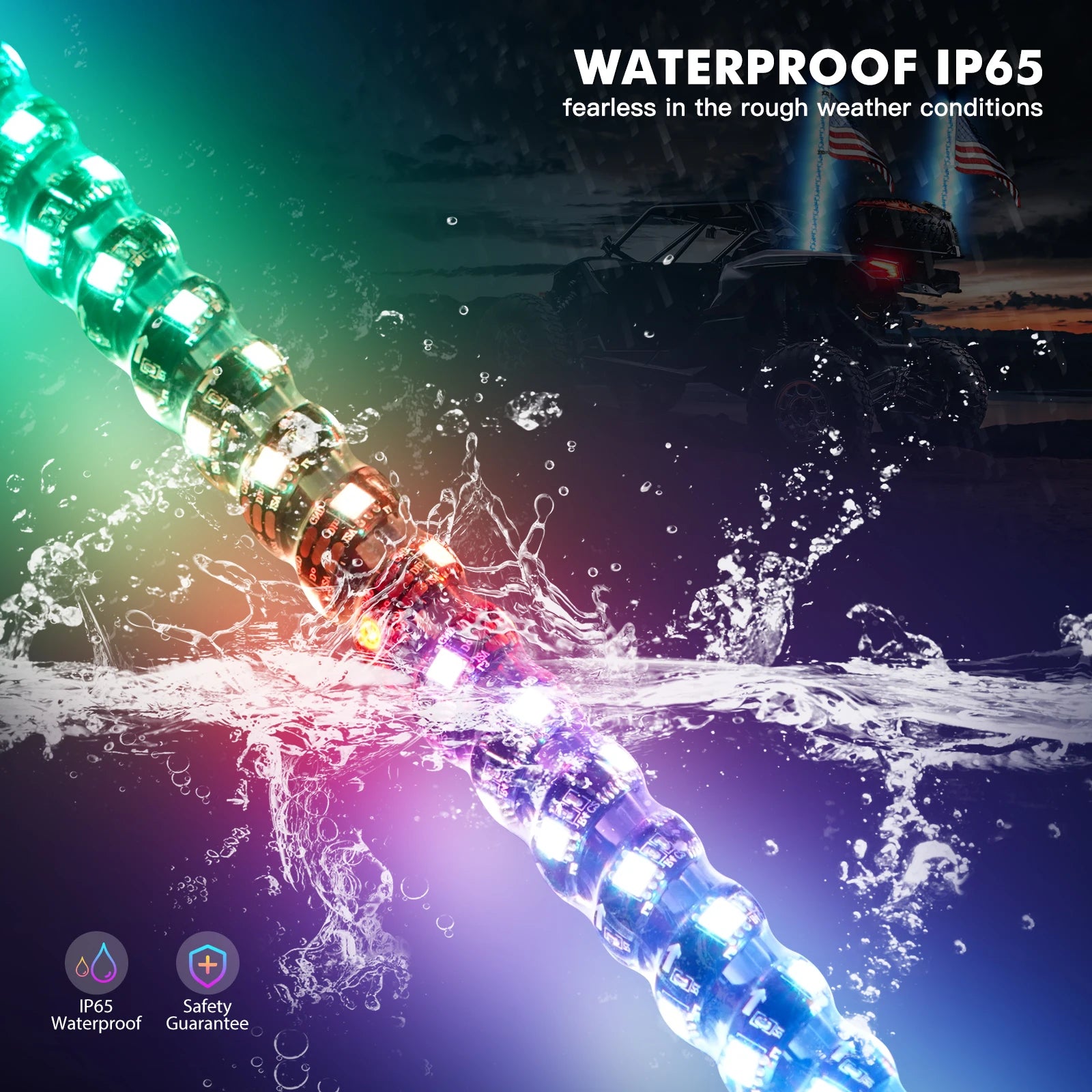 BEVINSEE 3FT LED Spiral Whip Light APP&Remote Control RGB Whip Lights for Polaris RZR Can-