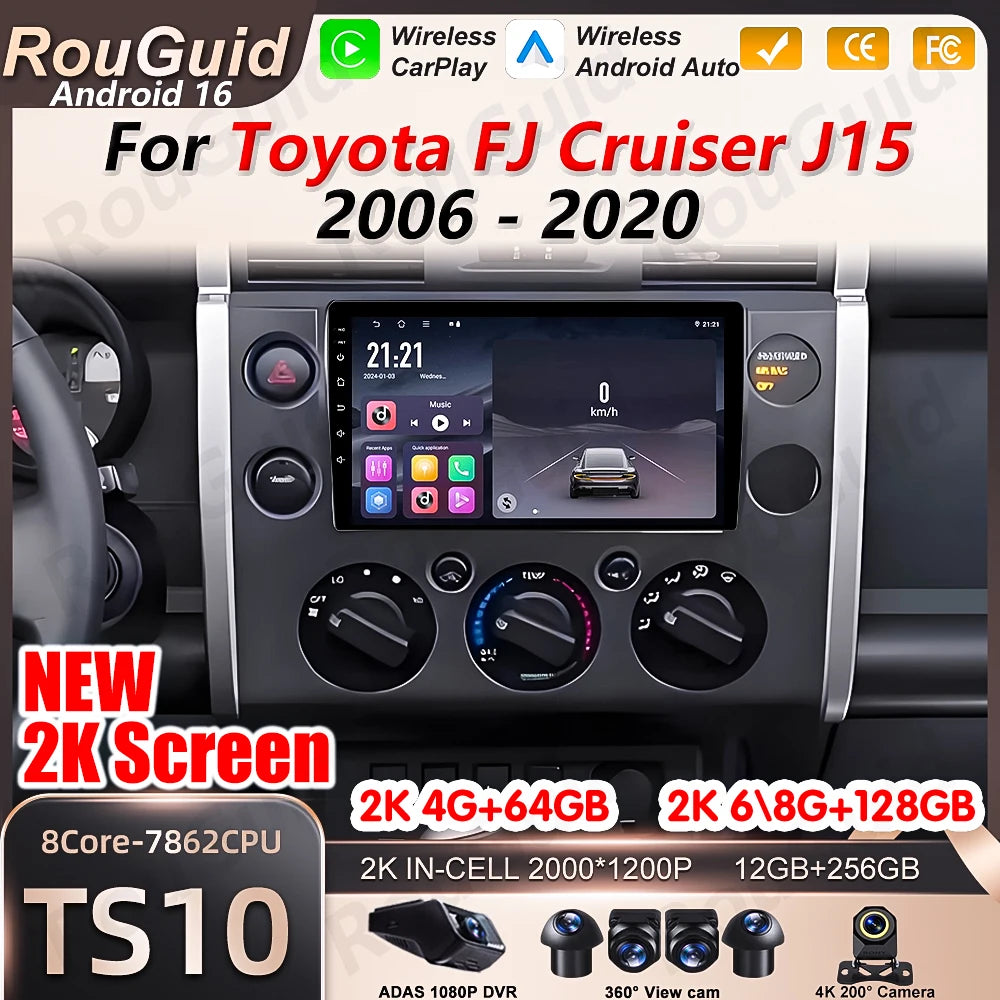 Android 16 Auto Car Radio For Toyota FJ Cruiser J15 2006 2007 2008 2009 -2020 Carplay Mult | AUTOKITSHOP