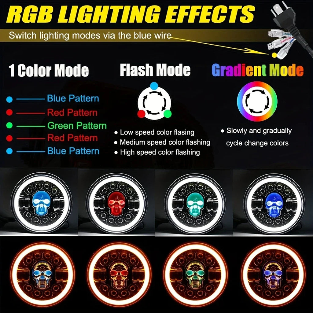 7 Inch Round LED Headlamp Automatic Turning Changes Motorcycle skull Headlights Fit For Ha