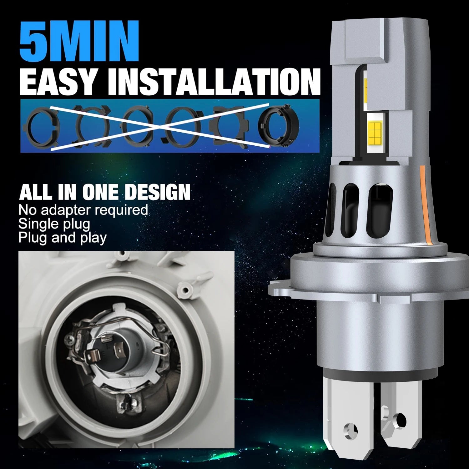 XSTORM H4 9003 HB2 LED Headlight Bulbs Canbus High Low Beam Car Light Turbo Led Diode Lamp