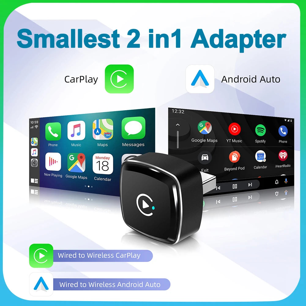 Mini Adapter Wireless CarPlay Wireless Android Auto for Car OEM Plug and Play WiFi Bluetoo