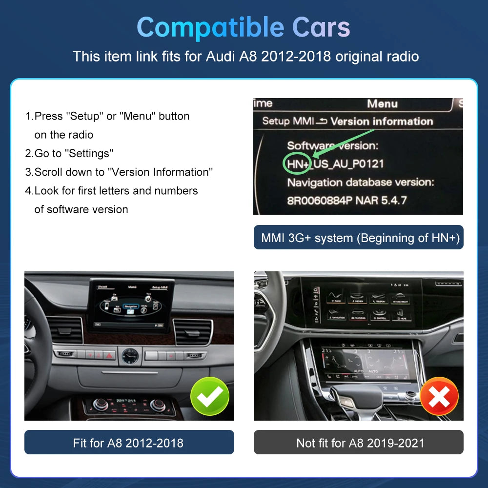 Road Top Wireless CarPlay Android Auto Interface for Audi A8 D4 2012-2018, with AirPlay Mi | AUTOKITSHOP