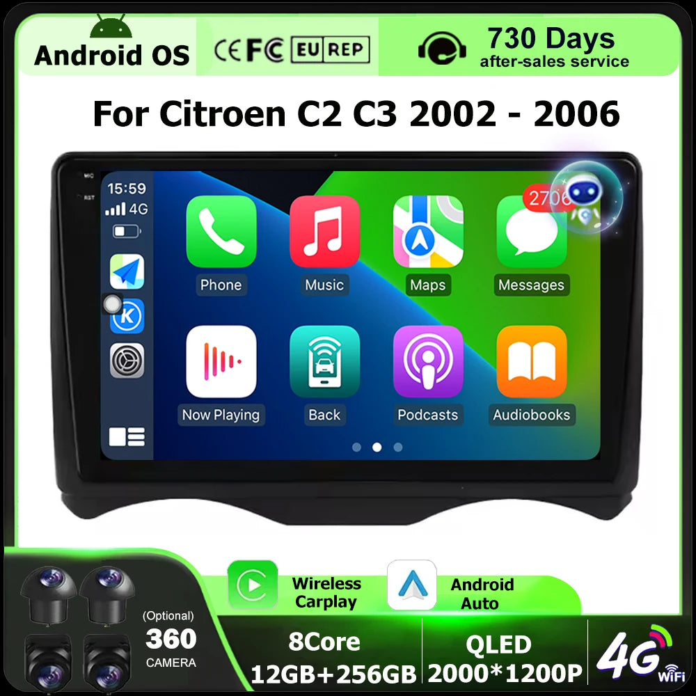 9 Inch For Citroen C2 C3 2002 - 2006 Android 16 Auto Car Radio Multimedia Video Player GPS