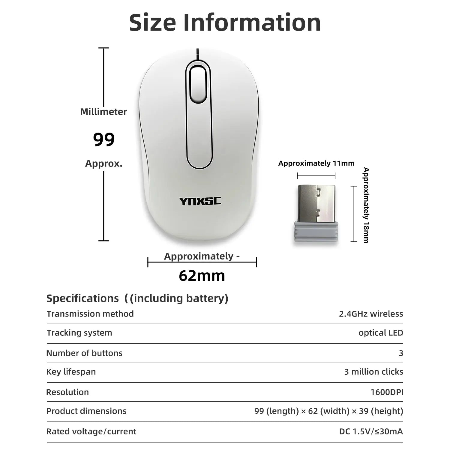 2.4G Wireless Silent Mouse 1600 DPI Mini Portable Optical Ergonomic Computer Laptop for St