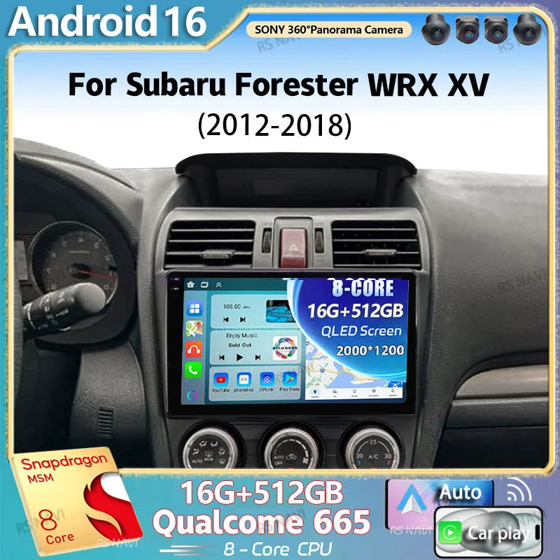 Android 16 For Subaru Forester WRX XV 2012 - 2018 2K QLED Stereo Car Radio Multimedia Vide