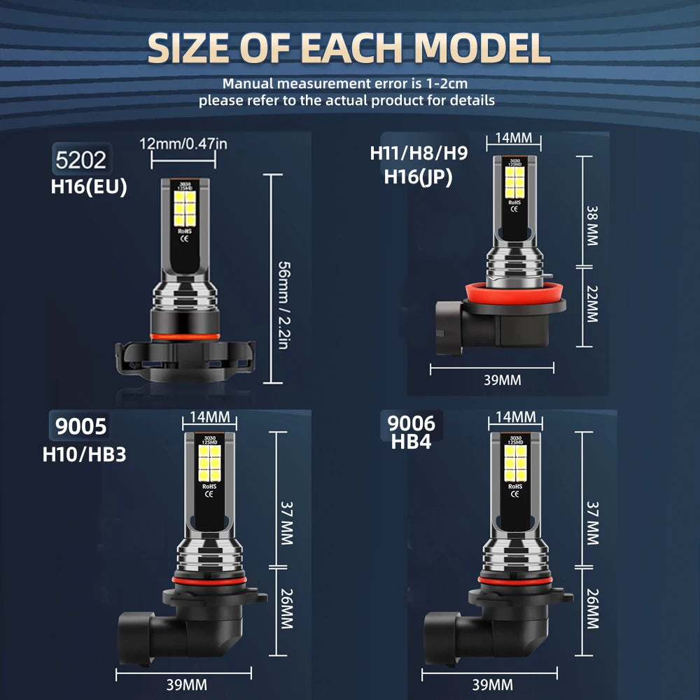 20000LM H11 H8 LED Fog Light Bulbs H10 H16JP 5202 9006 HB4 9005 HB3 H9 H16EU LED CSP Car D