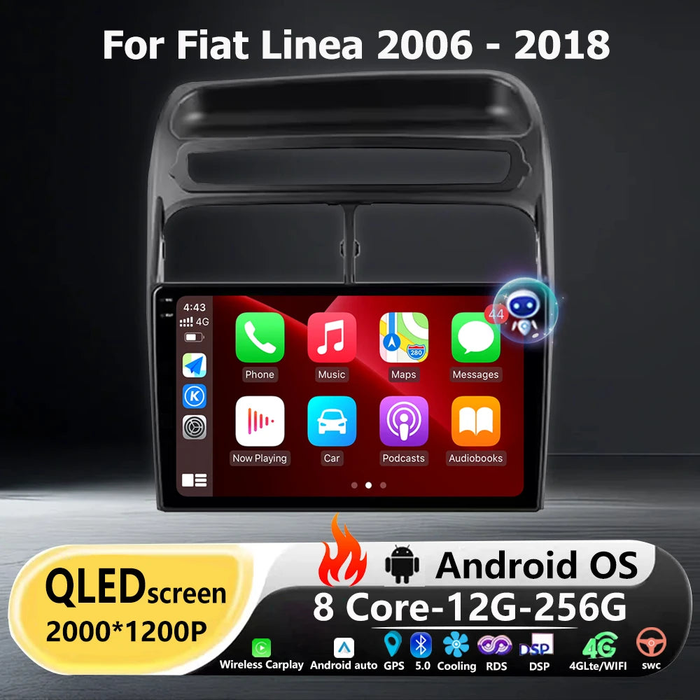 Car Radio Multimedia Video Player GPS Navigation QLED Screen For Fiat Linea 2006-2018 Andr