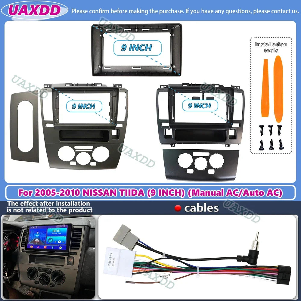 For 2005-2011 NISSAN TIIDA 9INCH 2 Din Car stereo MP5 Android frame panel fascia cable har