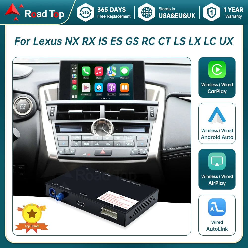 RoadTop Wireless CarPlay for Lexus NX RX IS ES GS RC CT LS LX LC UX 2014-2019 with Android