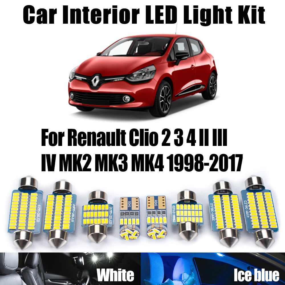 LED Interior Light Kit for Renault Clio 2 3 4 II III IV MK2 MK3 MK4 1998-2017 - Canbus Dome Map Door Trunk Bulbs | AU...