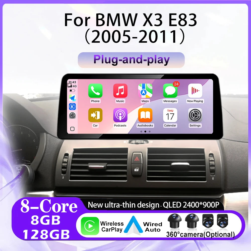 Android 16 For BMW X3 E83 2005-2011 without original screen GPS Carplay Car Radio Video Mu