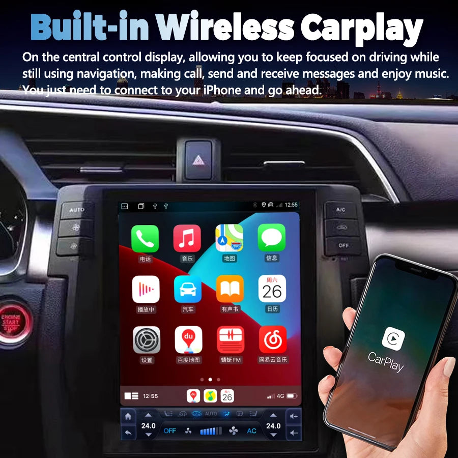 Navirider 256GB 4G Navi GPS Carplay 10.4" Vertical Screen For Honda CIVIC 2016-2025 Androi