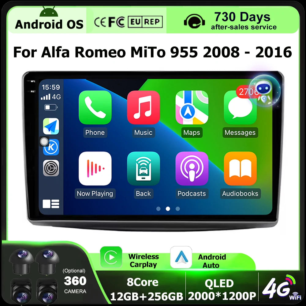 Car Radio Multimedia Video Player GPS Navigation Stereo For Alfa Romeo MiTo 955 2008 - 201