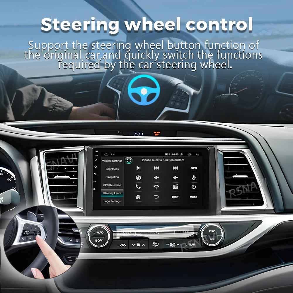 Android 16 For Toyota Highlander 3 Kluger 2013 - 2018 2K QLED Android Car Radio Multimedia